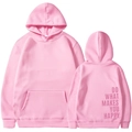 Pink oversized hoodie featuring 'Do What Makes You Happy' slogan on the back - S / Pink Slogan
