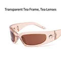 Retro translucent tea brown sunglasses with silver metal moon detail on the temples - Transparent Tea Frame Tea Lens