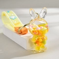Cute yellow rabbit acrylic liquid sand keychain with colorful beads and Milk strap - Gradient Rope + Colorful Bead Milk Tea Cup / Rabbit with Strap [Lemon Yellow]
