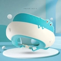 Cartoon crocodile baby shower cap with adjustable strap in fresh blue and white - Crocodile - Fresh Blue