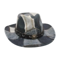 Cappello da cowboy patchwork denim retrò con emblema testa di leone argento e blu - Taglia unica / Nero