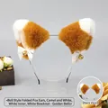 Faux fur fox ear headband in camel and white with cute bows and golden bells - One Size / Folded Ear Ding-Dong - Camel & White