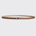 Cintura sottile in pelle marrone da donna con fibbia rettangolare in metallo argento - Lunghezza 105cm Larghezza 1.4cm / caffè