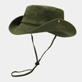 Army green washed cotton sun hat featuring metal side snaps and adjustable windproof strap - One Size / Army Green