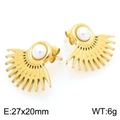 Orecchini a ventaglio in acciaio dorato con perla bianca centrale, 27x20mm - Stile Ventaglio Grande Dorato (KE114937-KFC)