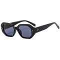 Retro polygon thick frame sunglasses with triple rivet detail and black UV400 lenses - Bright Black / One Size