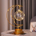 Detail of moon-shaped LED lamp with gold metal frame and warm fairy light crystal ball - Smiling Moon Lamp - Plastic Ball / Battery-Warm Light