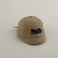 Detailed close-up of khaki cotton baseball cap with blue embroidered 3D letter NwDie - 48-50cm / Khaki