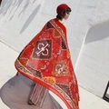 Bohemian geometric pattern oversized red shawl with fringe detail for summer beach - Lijiang Style / 90*180