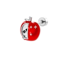 Red apple titanium steel stud earring with silver stars and black gem details - Red Apple Style (A-470)