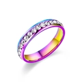 Macro shot of rainbow gradient titanium steel ring with sparkling pavé zircon setting - US 5 / Rainbow
