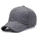 Deep grey winter baseball cap with textured checkerboard weave and metal plate detail - Adjustable / Light Gray
