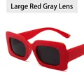 Retro square small frame sunglasses with bright red frames and dark grey lenses - Dark Red / Gray Lenses