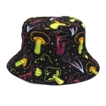 Detalle del estampado de hongos neón en el gorro de pescador negro para exterior - M (56-58cm) / Estampado de setas de neón (2#)