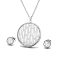 Silver stainless steel jewelry set with striped round pendants and sparkling crystals - Vertical Stripe Hollow Style (KS112595-KC)