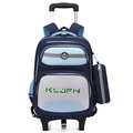 Blue and grey detachable trolley school bag with wheels and Luck badge for boys - Navy with Light Blue (No Trolley)