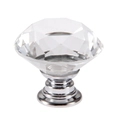 Pomo de cristal con corte de diamante y base plateada para cajones y armarios - 25mm / Base de Plástico Plateado - Transparente