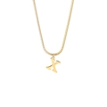Macro detail of a 18K gold stainless steel snake chain with a minimalist letter X pendant - Style X