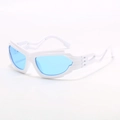 Futuristic white frame sunglasses with light blue lenses and hollowed wave temples - White Frame Blue Lens