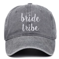 Distressed grey cotton baseball cap featuring white bride tribe embroidery for weddings - Adjustable / Gray