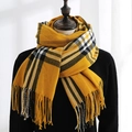 Plaid imitation cashmere scarf in ginger yellow with black and white check patterns - Yellow