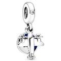 Silver airplane charm with blue enamel base and sparkling zircon for beaded bracelets - Aviation Airplane Blue Enamel Dangle (#25)
