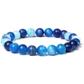 Elastic bracelet with 8mm natural striped blue agate beads in varying gradient shades - Blue Striped Agate