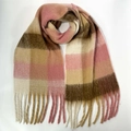 Thick plaid winter scarf with pink and beige color blocks and soft fringe details - 21# (Pink Beige Brown Spliced Plaid)