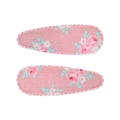Barrettes à cheveux goutte d'eau avec motif floral rose sur tissu en coton blanc - Pince en Tissu en Forme de Goutte (Lot de 2) / Fleurs de Rose Bleu Rose