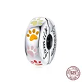 925 silver charm with colorful enamel paw prints and family forever engraving - Colorful Paw Family Forever Bead (SCC1850)