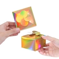 Square holographic golden gift box featuring a unique four-leaf clover petal closure - Holographic Gold