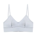 Seamless light blue ribbed cotton sports bra with low back design and thin straps - White