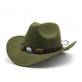 Dettaglio cappello cowboy in feltro verde militare con fascia in pelle e perline turchesi - M (56-58cm) / Verde Militare
