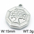 Silver octagonal Tree of Life pendant in stainless steel with 15mm width and 3g weight - Steel Octagon Tree of Life (KLJ5800-Z)
