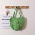 Vibrant green crochet cotton tote bag featuring large capacity and soft woven texture - Light Green
