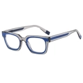 Gafas cuadradas retro con montura gris transparente y detalles en azul vibrante - Gris Transparente Azul