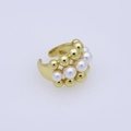 Close-up of golden ring featuring alternating white pearls and gold beads on a polished band - Gold Multi-row Mixed Beads-G