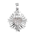 Silver heart pendant charm with micro-paved cubic zirconia and sunray back design - Style 16 (Silver Crown Sacred Heart)