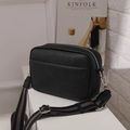 Sac bandoulière classique en cuir PU noir avec large bandoulière rayée amovible - Noir
