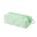 Mint green quilted pencil case with large zipper and soft puffy down-like fabric texture - Green