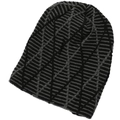 Close-up of black and grey striped knit beanie with diamond mesh pattern texture - Dark Gray