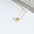 Elegant gold crescent moon necklace featuring a polished bead pendant with white zircon stones - Cylinder Ring / Gold