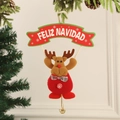 Weihnachts-Rentier-Anhänger mit Feliz Navidad Banner und goldener Metallglocke - Elch