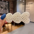 Elegant cream white faux pearl hair clip with gold metal base for women's hairstyles - 1# Three Hearts Imitation Pearl