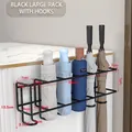 Large black wall-mounted metal umbrella rack for long and folding umbrella storage - 6 Holes No Hook Black