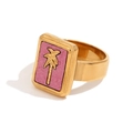 Ring mit 18K Goldbeschichtung, rosa Einlage und goldenem Kokosnussbaum-Motiv - US 6 / Ring / Gold Rosa