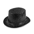 Classic black sequins top hat for children stage performance with satin ribbon detail - Tinsel - Black