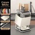 Creamy white carbon steel kitchen knife holder with drainage tray and non-slip pads - Upgraded Solid Bracket / Cream White