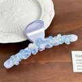Grande molletta per capelli viola in acetato con eleganti fiori di cristallo blu - 12.2CM / Lavanda