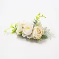 Bohemian bridal hair comb with ivory white roses and green foliage on a silver base - FS04-5 Off White